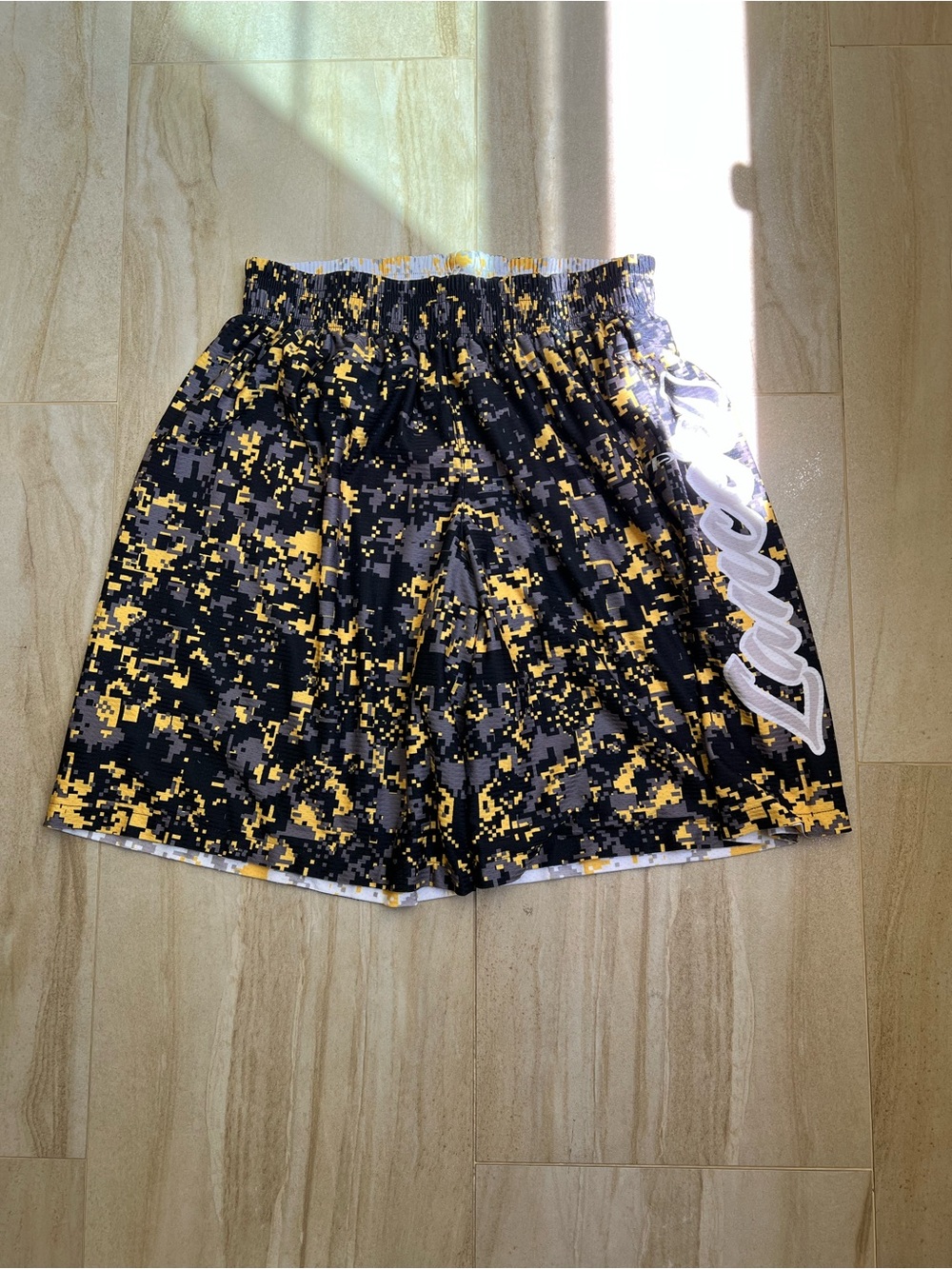 Reversible Black & Yellow Digital Camo Basketball Athletic Shorts